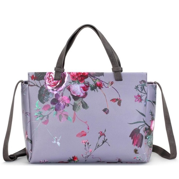 Elliott Lucca Handbags - GORGEOUS Elliott Lucca Feya Satchel Grey Floral Tote Purse with strap